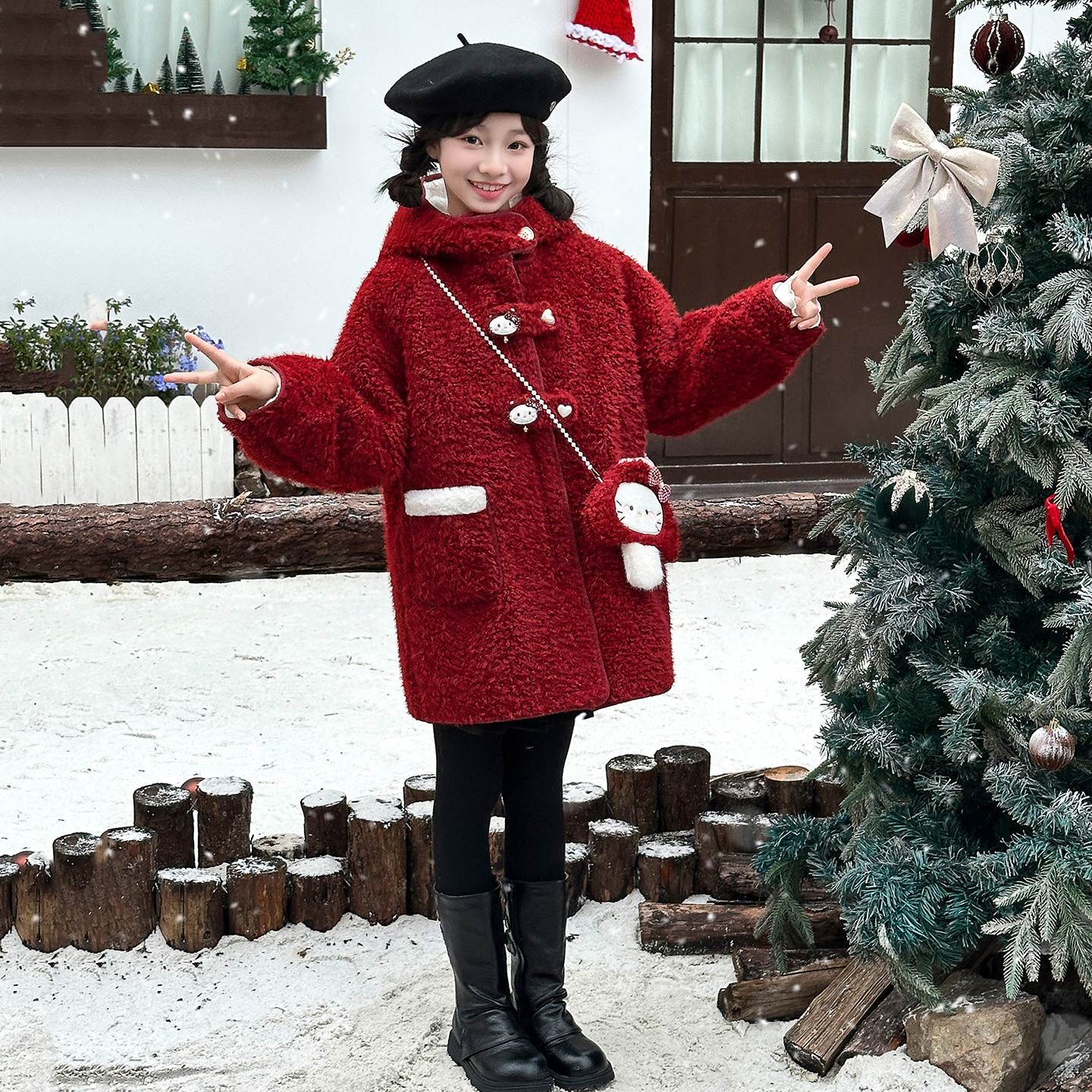 女童冬装外套中长款2025新款冬季加厚加绒儿童衣服女孩仿皮草大衣