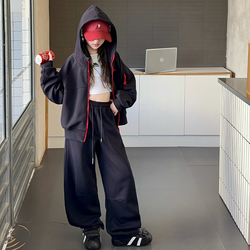 女童秋套装2025新款时尚洋气时髦运动连帽儿童女孩衣服大童春秋季