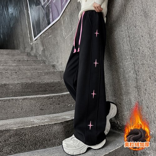 女童加绒裤子一体绒2025新款秋冬季儿童长裤女孩宽松阔腿裤中大童