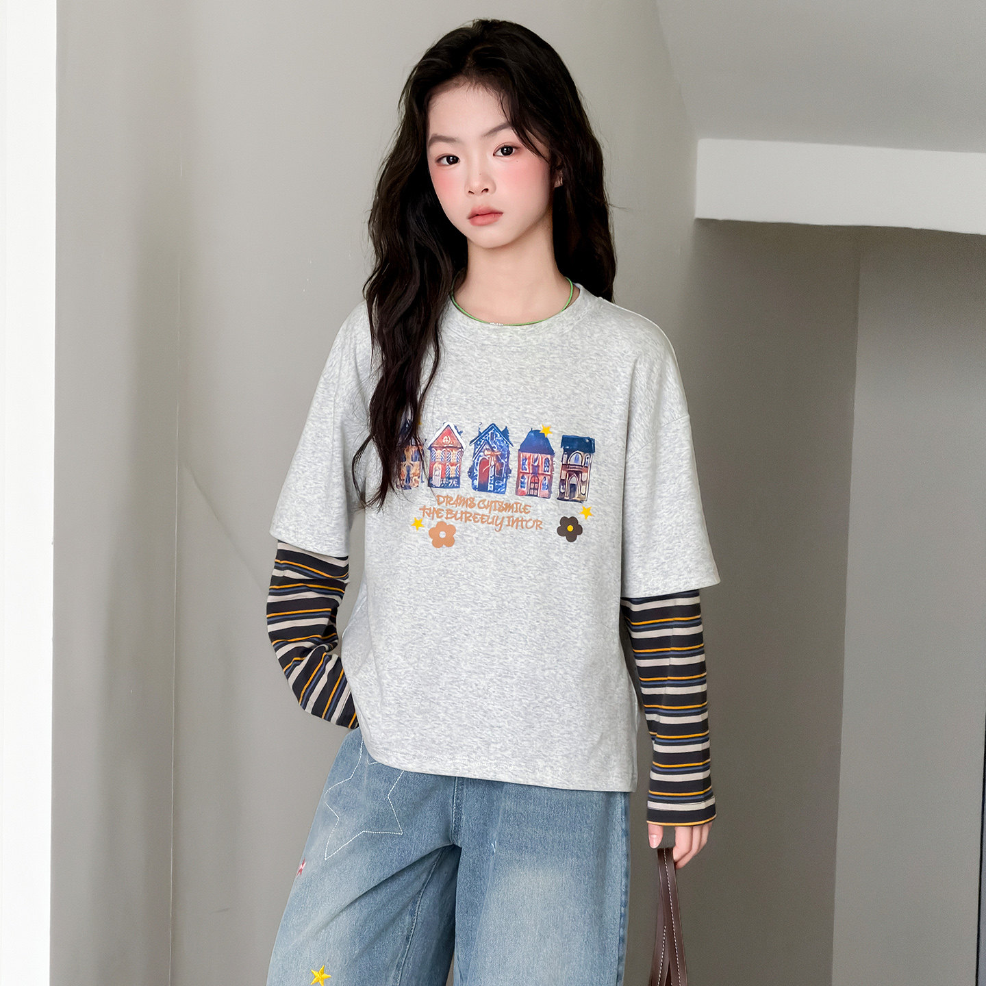 女童长袖t恤儿童打底衫内搭2026新款女孩春装上衣圆领体恤中大童