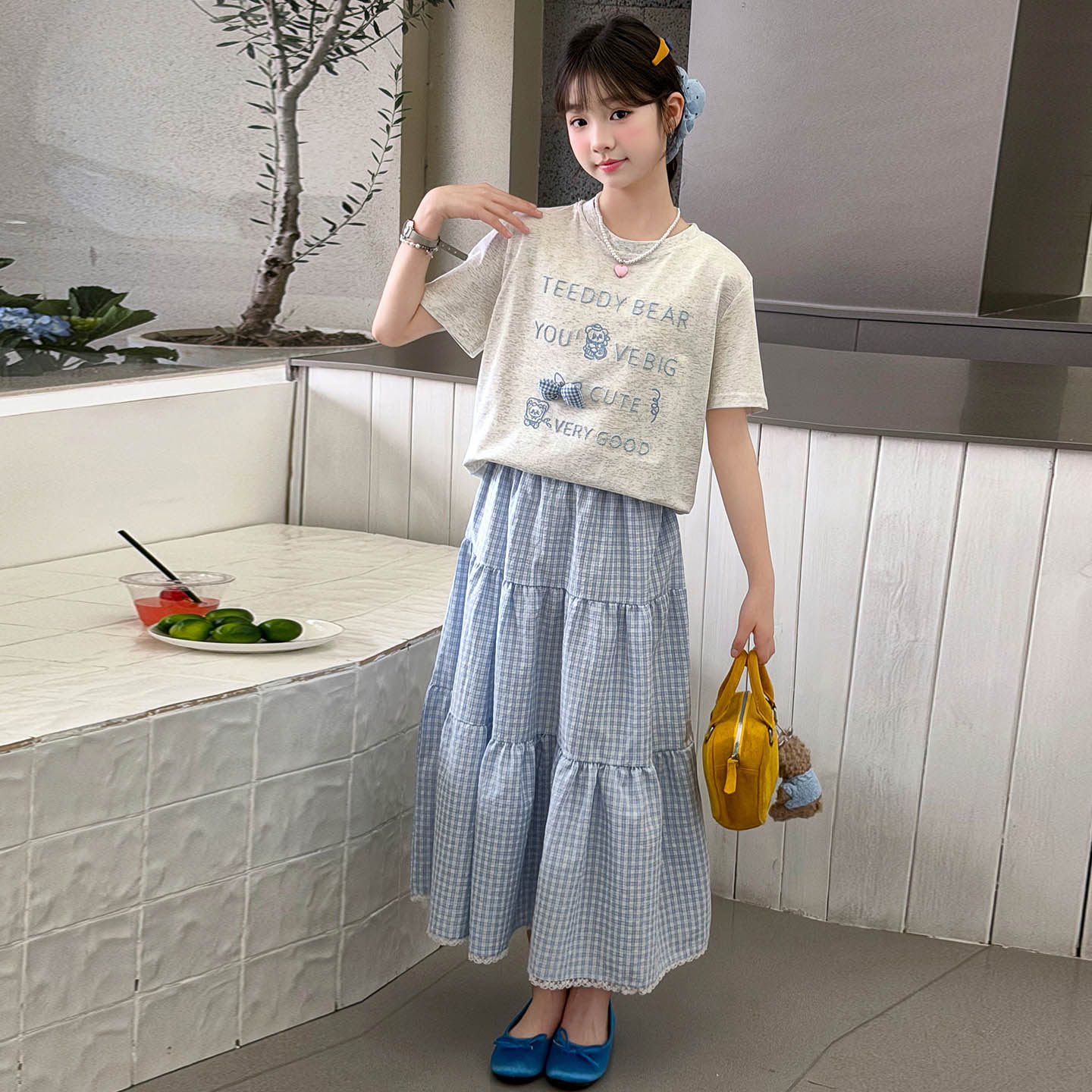 女童夏季套装2026新款儿童衣服女孩短袖T恤半身裙子两件套中大童