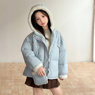 女童棉服外套2026新款秋冬季加绒加厚儿童棉衣连帽夹棉袄子中大童
