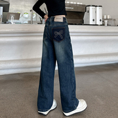 春秋款 女孩外穿长裤 2026新款 儿童直筒阔腿裤 子大童 春装 女童牛仔裤