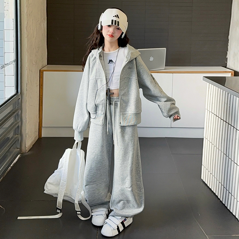 女童秋套装2025新款时尚洋气时髦运动连帽儿童女孩衣服大童春秋季