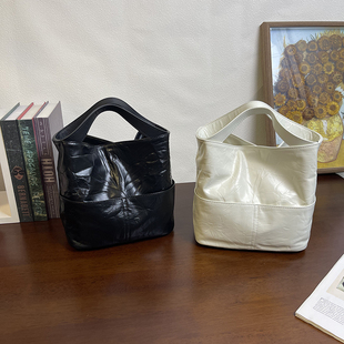 MrFu头层牛皮水桶包女2025新款 真皮手提包大容量单肩斜挎包通勤包