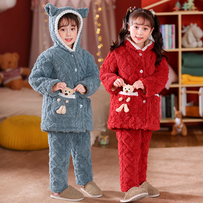 秋冬儿童睡衣家居服加厚珊瑚绒
