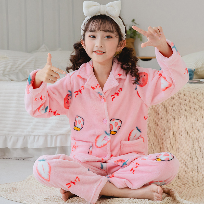 儿童法兰绒睡衣秋冬季男童加厚秋款男孩珊瑚绒女童宝宝家居服套装