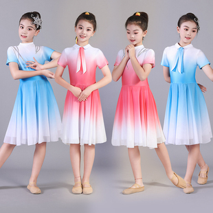 儿童舞台大合唱团现代舞连衣裙演出服女童纱裙古典舞蹈表演服飘逸