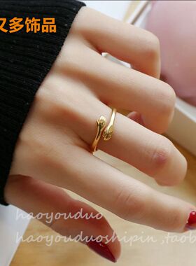 日韩开口可调节拥抱戒指钛钢