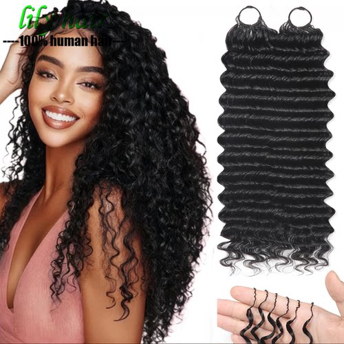 Deep Wave Feather Crochet Boho Braids Human Hair Extensions