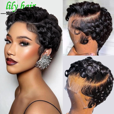 10A Pixie Cut 13x4 Lace Front Wigs Egg Roll Curly Human Hair