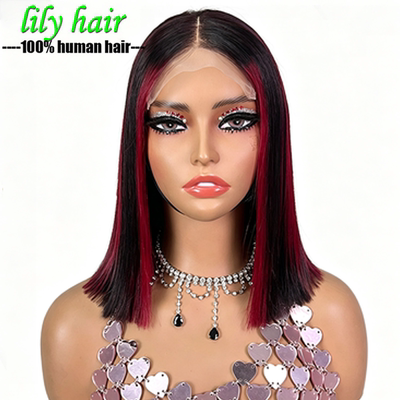 12A Double Drawn P1b/99j Highlight Straight 5*5 Lace Bob Wig