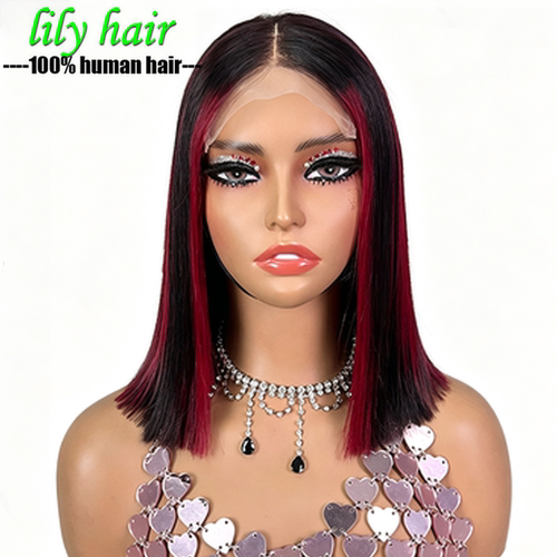 12A Double Drawn P1b/99j Highlight Straight 5*5 Lace Bob Wig