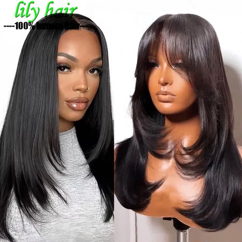 Brazilian Layered Cut Straight Human Hair Glueless Lace Wigs
