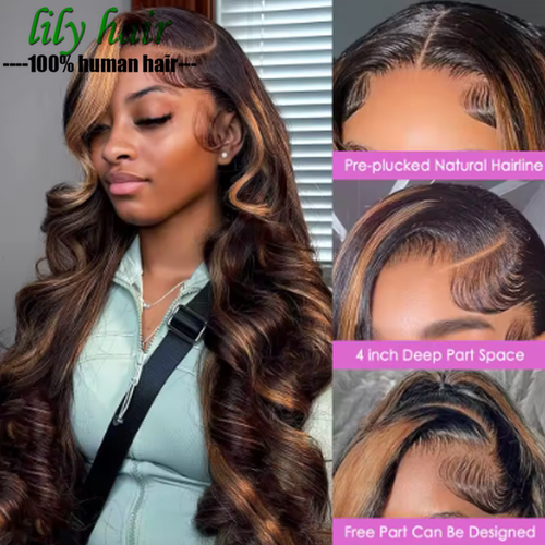 Body Wave Human Hair Highlight P1b/30 13x4 Lace Frontal Wigs