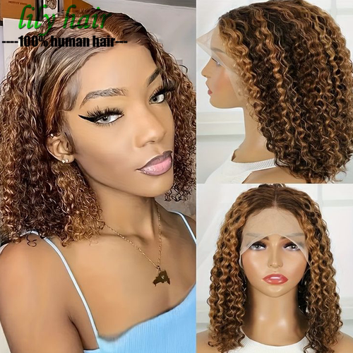 Piano P4/27 Water Wave 13*4 Lace Human Hair Short Bob Wigs
