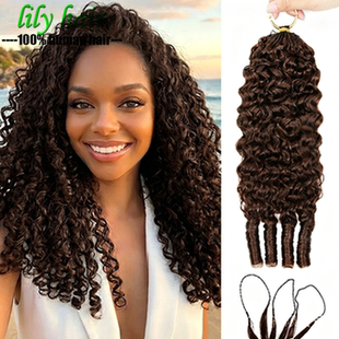 4# Brown Burmese Curly Human Hair Feather Crochet Extensions