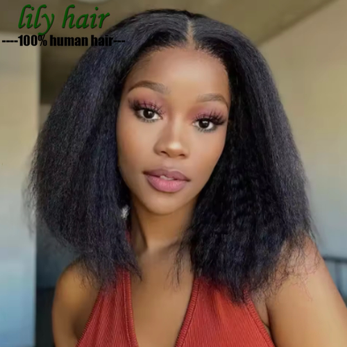 10A Kinky Straight Short Bob 4x4 Lace Closure Human Hair Wig