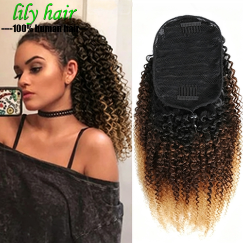 1b/4/27 Afro Kinky Curly Ponytail Human Hair Pony Tail 马尾