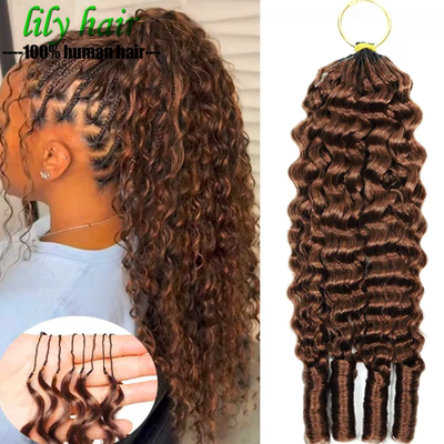 #4 Chocolate Brown Burmese Curly Feather Crochet Human Hair