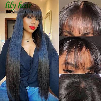 10A Straight Brazilian Human Hair 13*4 Lace Frontal Bang Wig