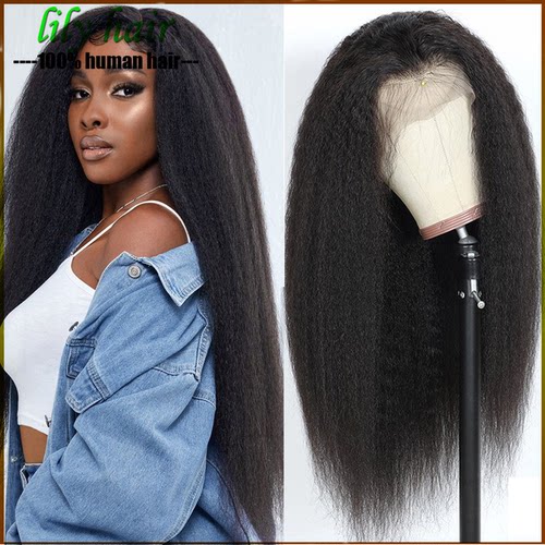 Kinky Straight 13x4 Lace Front Yaki Human Hair Wig For Women