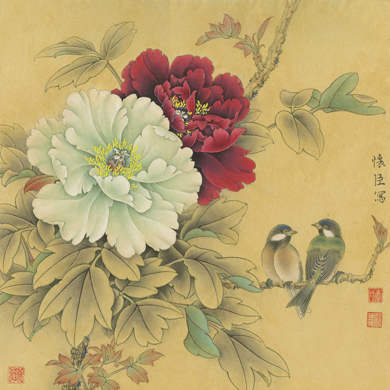 P361高清当代工笔画牡丹写实传统花鸟国画临摹设计图片素材