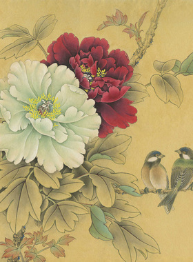 P361高清当代工笔画牡丹写实传统花鸟国画临摹设计图片素材