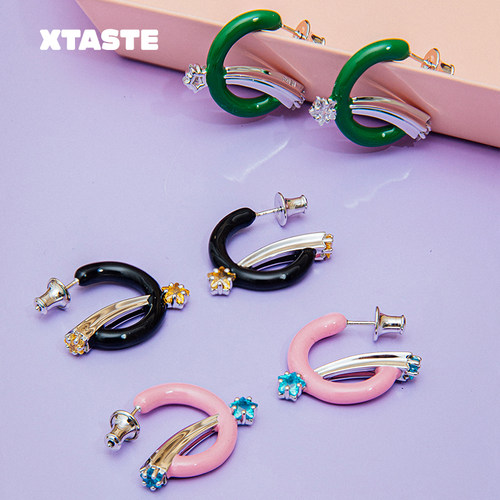 XTASTE FWISH飞未夕 流星圆形珐琅耳环耳钉925银高级感配饰设计