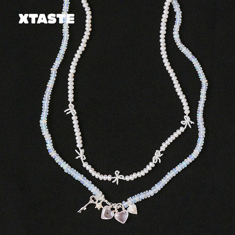 XTASTE TWOR缇坞【水晶桃心海水珍珠项链】官方授权 欧泊粉可叠戴