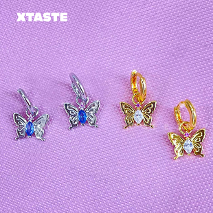 CHILD 蝴蝶耳环镀金锆石耳钉耳圈 JULY 英国 限时8折 XTASTE