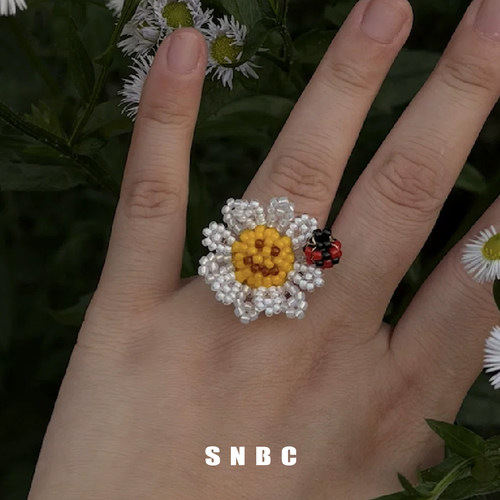 XTASTE SNBC【笑脸太阳花戒指】小众设计可爱戒指女手工串珠配饰