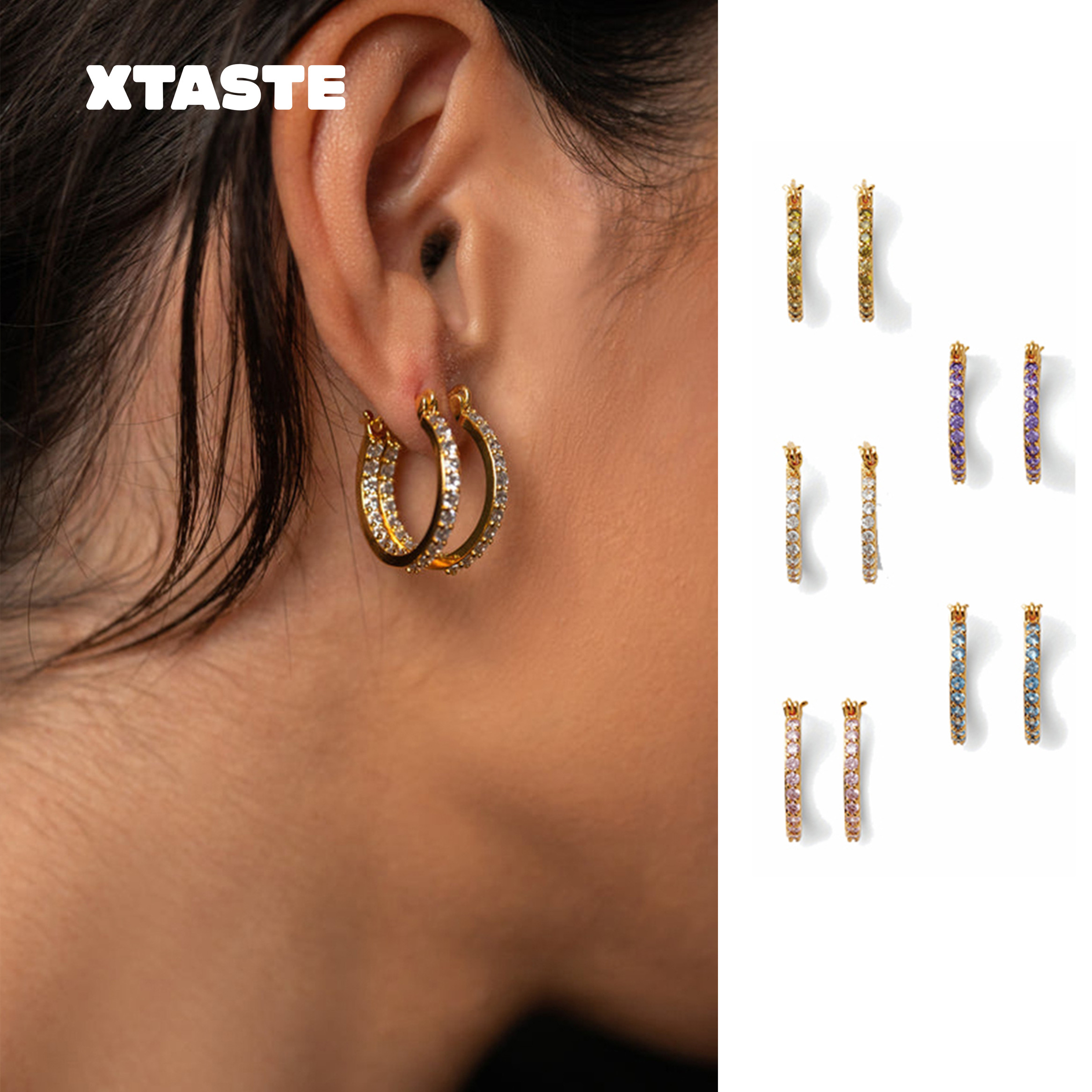 XTASTE 挪威 CRYSTAL HAZE彩色满钻锆石耳圈高级感耳环耳钉时尚
