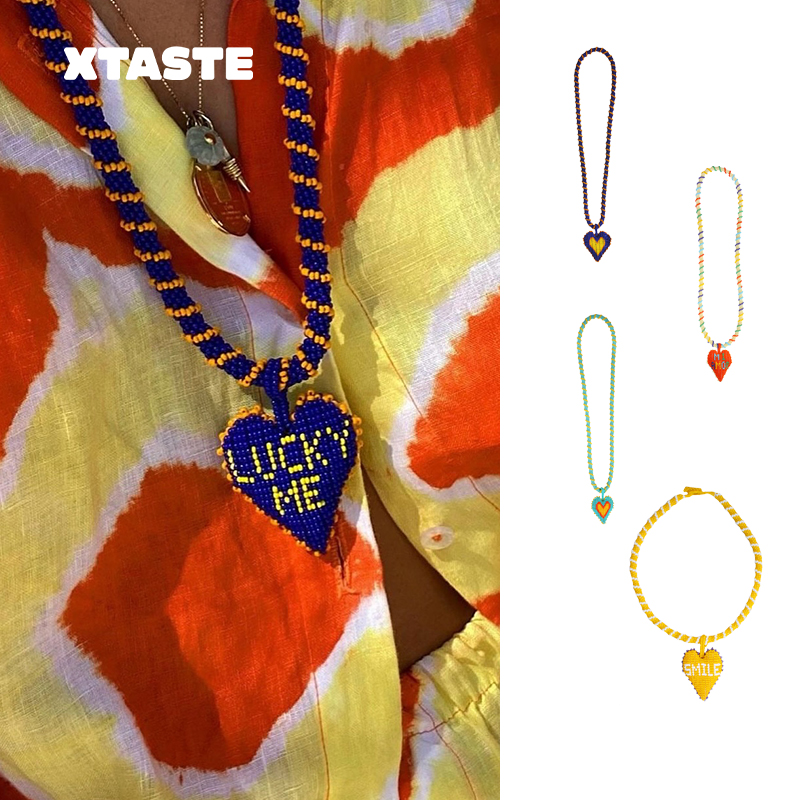 XTASTE 哥伦比亚 PAJARA PINTA 爱心项链串珠小众毛衣链冬季新款
