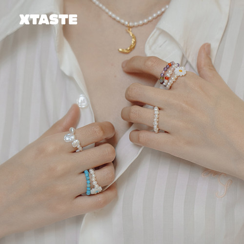 珍珠串珠戒指可爱女神原创气质