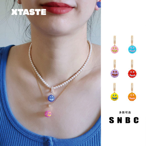 XTASTE SNBC【笑脸吊坠项链组合】小众设计吊坠配饰女