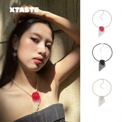 【限时4折】XTASTE USELESSOBJECTS 玫瑰花珍珠项链锁骨链设计感