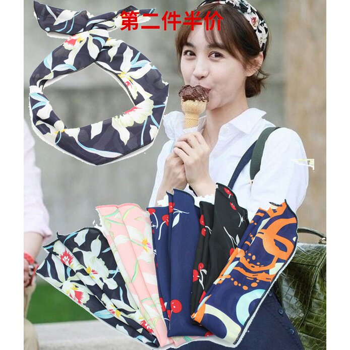 美熙家 韩版 花儿与少年李菲儿同款休闲印花花朵交叉防 樱桃发带