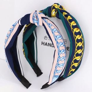 韩国布艺发箍中间扭结百搭链条打结宽边防滑发箍发带头饰发饰