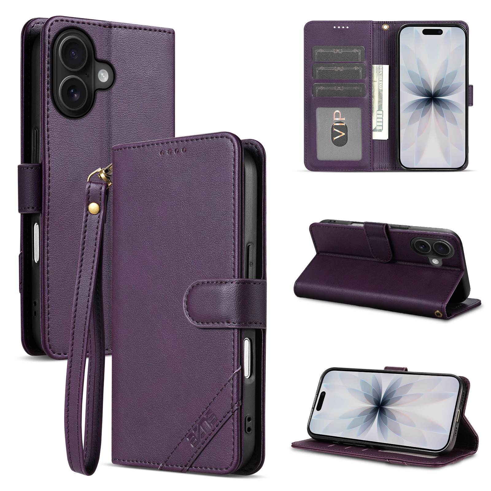 适用苹果16手机壳防摔苹果iPhone16翻盖皮套插卡钱包款式全包软胶保护套男女时尚软胶简约皮夹高档耐用