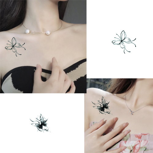 蝴蝶纹身贴女防水持久草本半高级唯美清新不反光手臂锁骨果汁