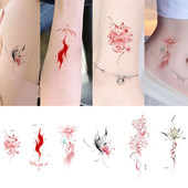 爆款 遮疤彩色纹身贴女防水持久手臂腰部 国风水墨莲花锦鲤新中式