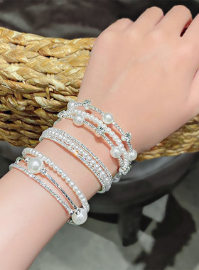 ins简约双层珍珠水钻手链手环女
