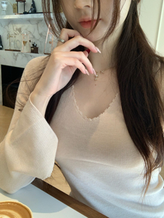 ke7en 定位绣花！年度挚爱内搭纯欲千金修身长袖针织衫打底t上衣