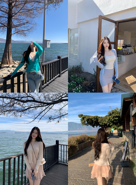 ke7en  五色针织烧花镂空工艺收腰针织开衫外搭韩系薄款百搭上衣