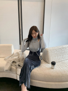 春秋复古显瘦纯欲鱼尾裙 丝绒背带连衣裙法式 ke7en 浪漫玛德琳