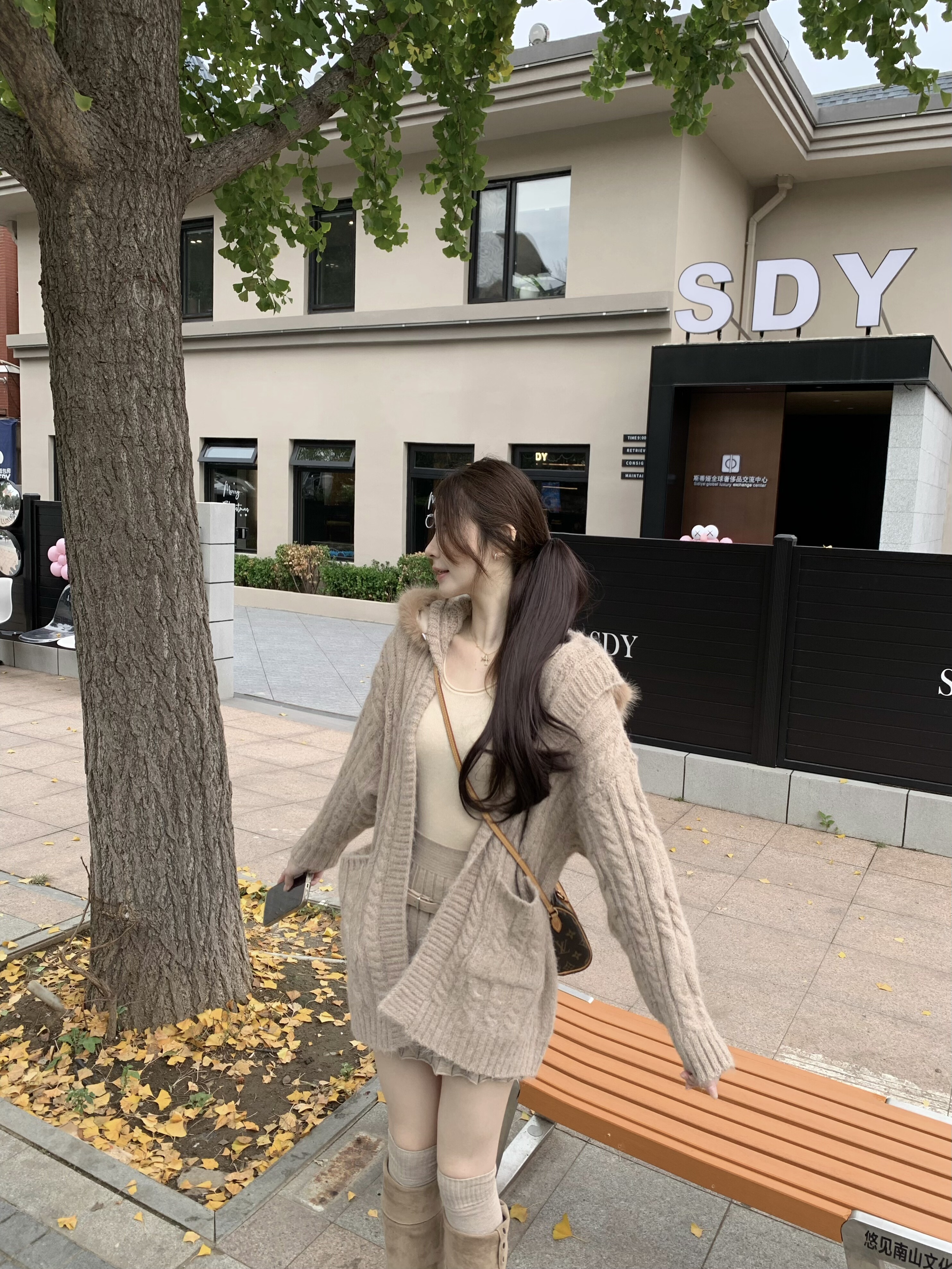 ke7en氛围女主角毛衣开衫环保狐狸毛领外套