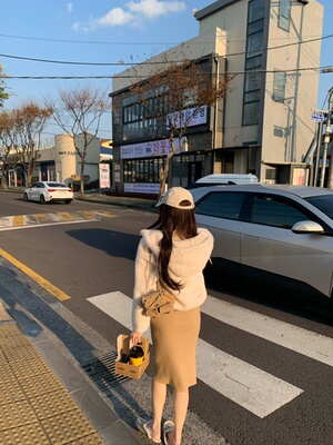 ke7en 羊毛针织半身裙女春秋高腰修身显瘦中长款包臀裙子