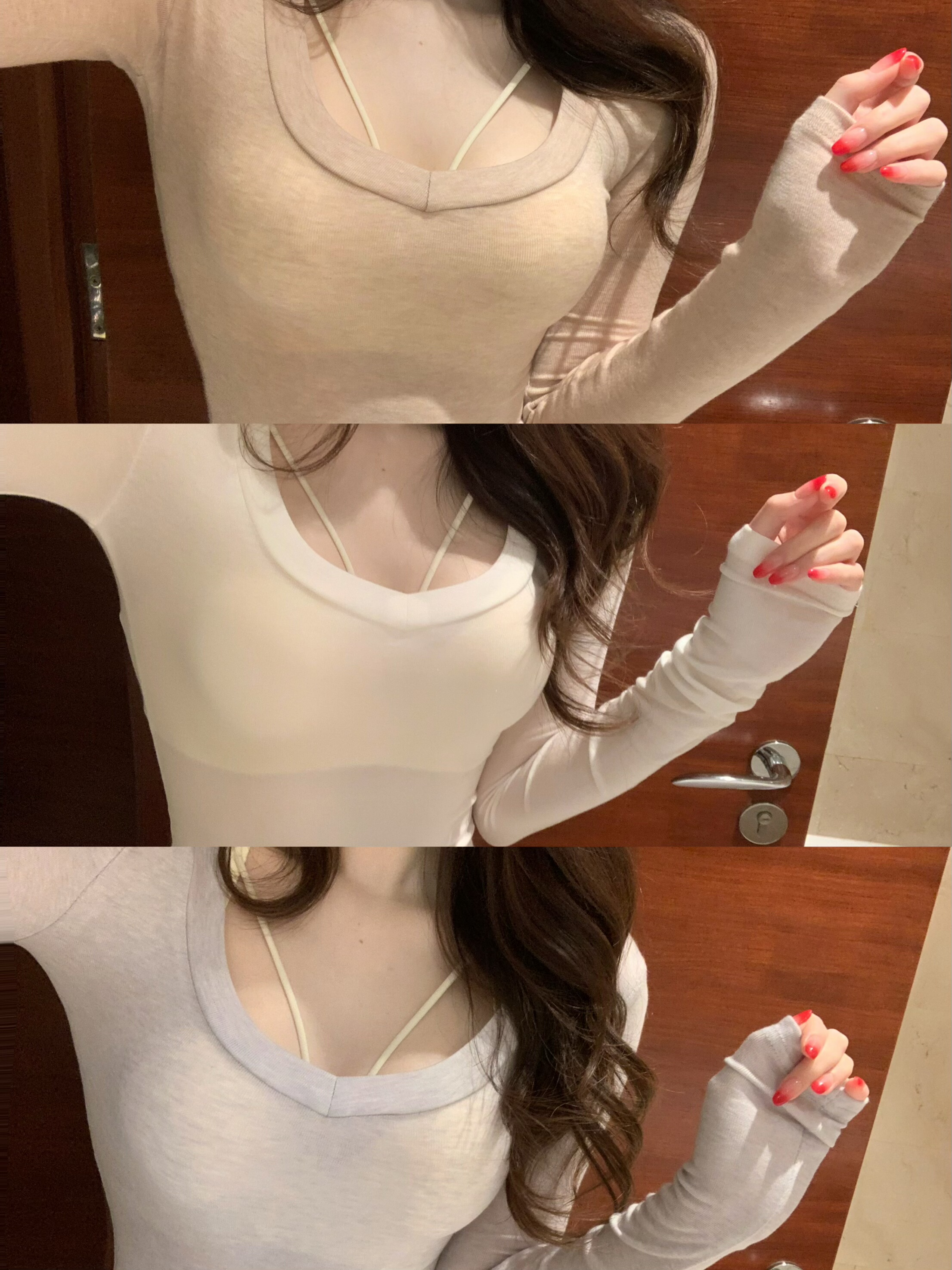 ke7en 透出大美女感的天丝羊毛低饱和三色V领打底针织衫