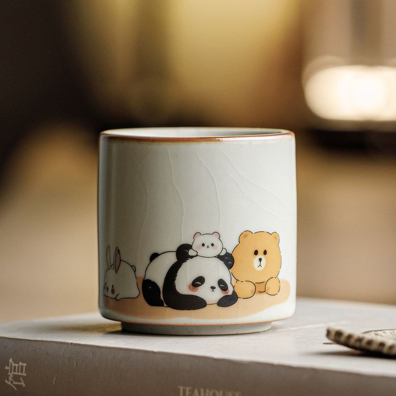 米黄汝窑家用主人扳指杯